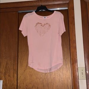 Old Navy pink shirt with gold palm trees